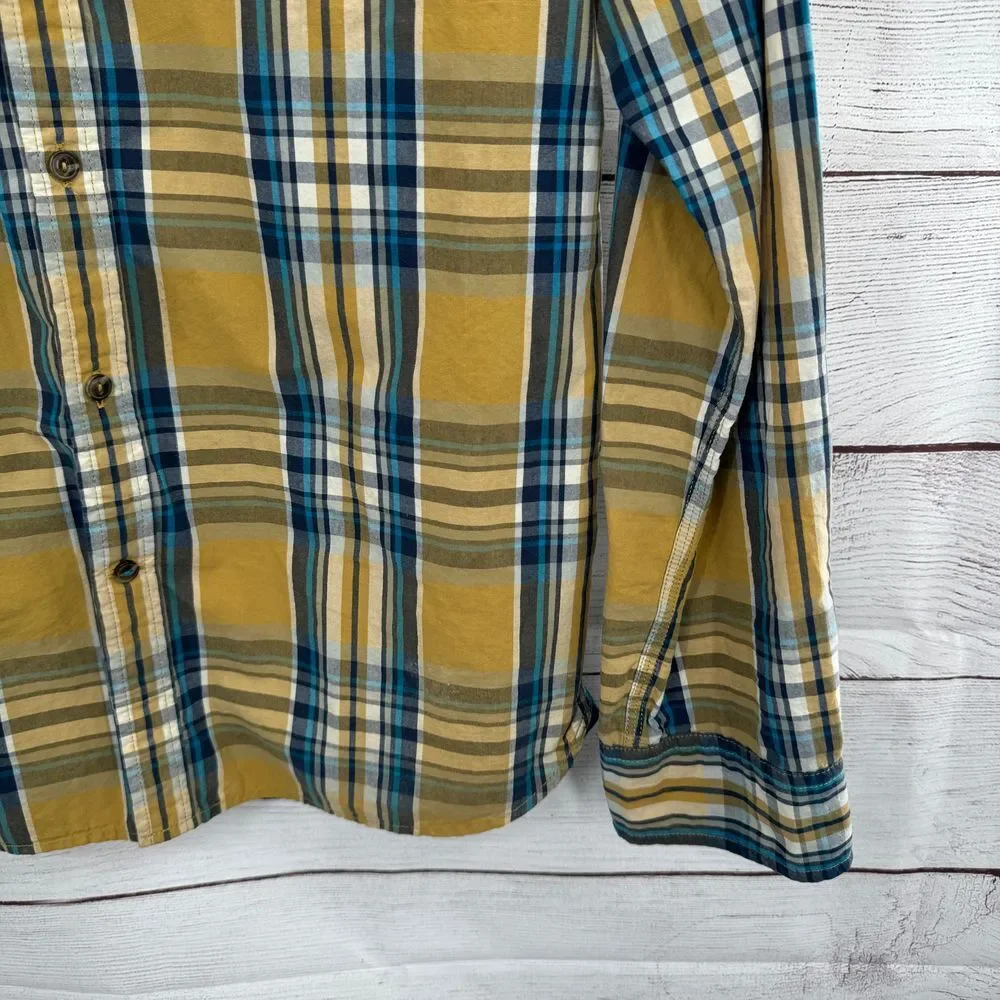 The‎ North Face Plaid Button Down Casual Shirt Yellow Blue Cotton Long Sleeve M